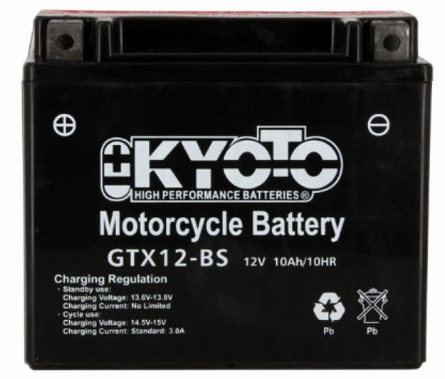 Batterie de d&eacute;marrage AGM KYOTO GTX12-BS Livr&eacute;e avec Pack Acide sans entretien 12V 10Ah