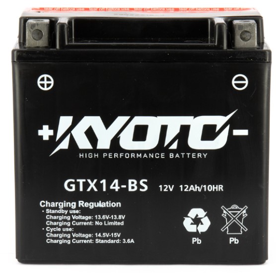 Batterie de d&eacute;marrage AGM KYOTO GTX14-BS Livr&eacute;e avec Pack Acide sans entretien 12V 12Ah